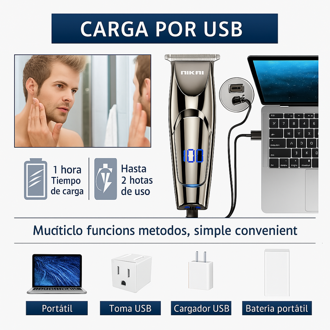 Afeitadora Barba Pelo Recargable USB, Nikai – Cortapelos Profesional Recargable ✂️